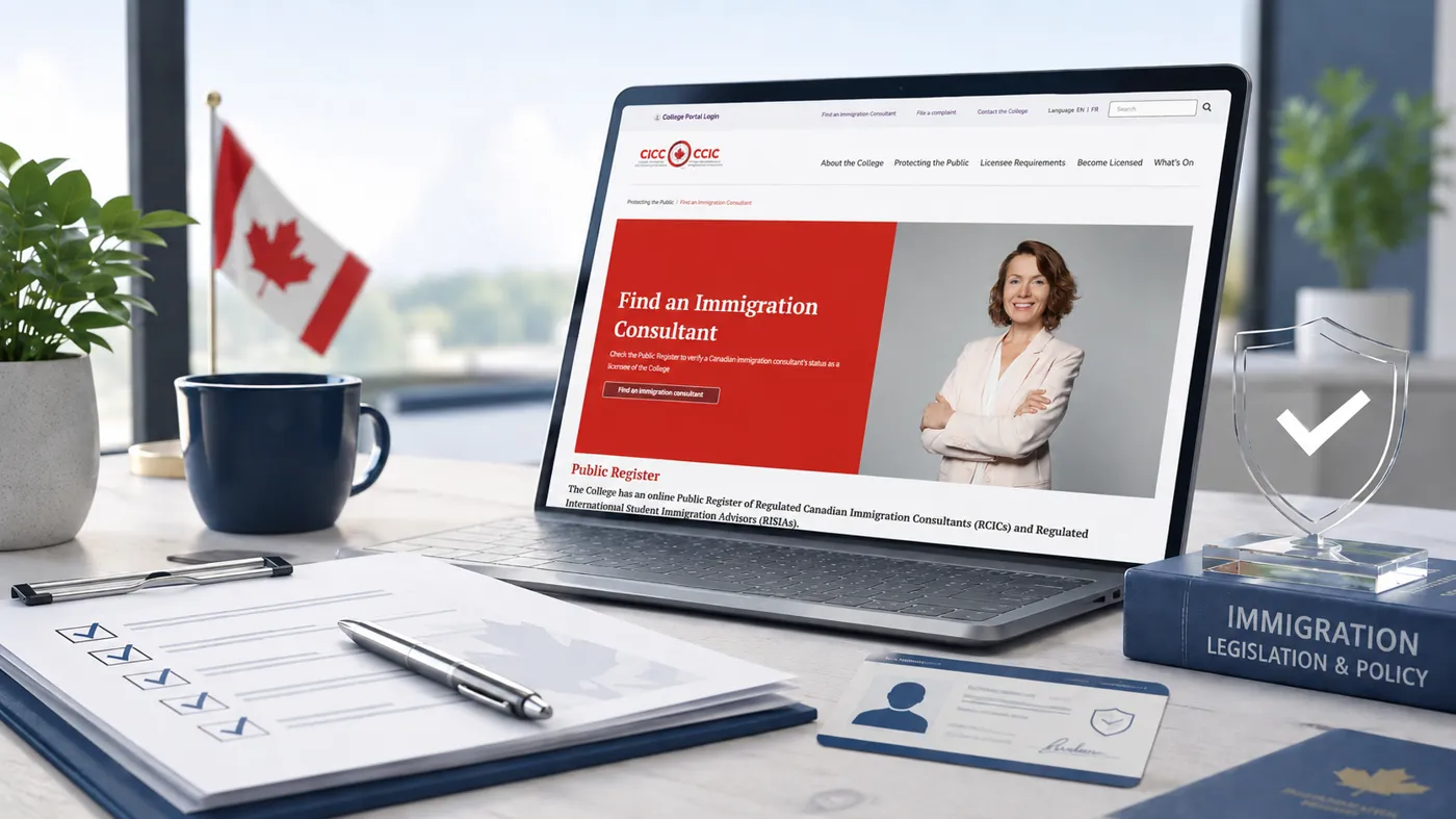 Laptop showing immigration consultant verification page